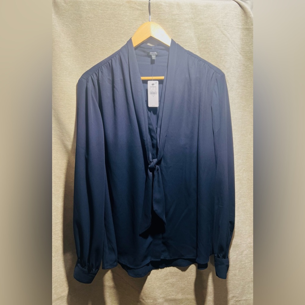 Express Navy Blue Blouse with Tie